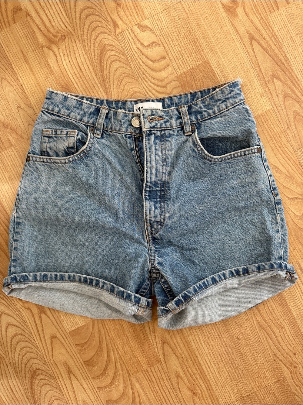 Zara High Waist Blue Denim Mom Jean Shorts - Picture 1 of 4